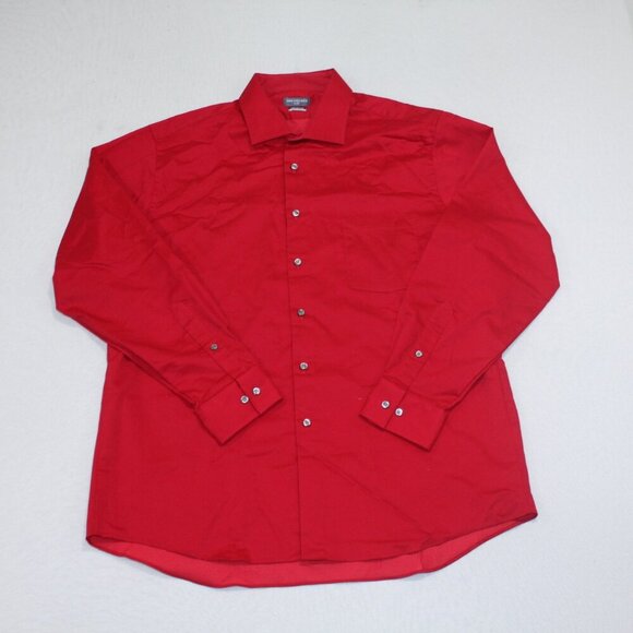 Van Huesen Red Casual Button Down Shirt Flex Cool Collar Slim Size 17 - Picture 1 of 8